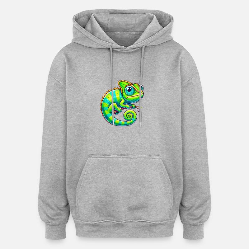Caméléon dessin animé Animal - Sweat à capuche oversize unisexe - gris chiné