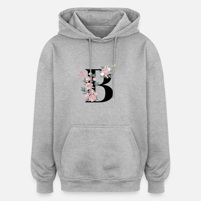 Lettre b fleurs rose - Sweat à capuche oversize unisexe - gris chiné