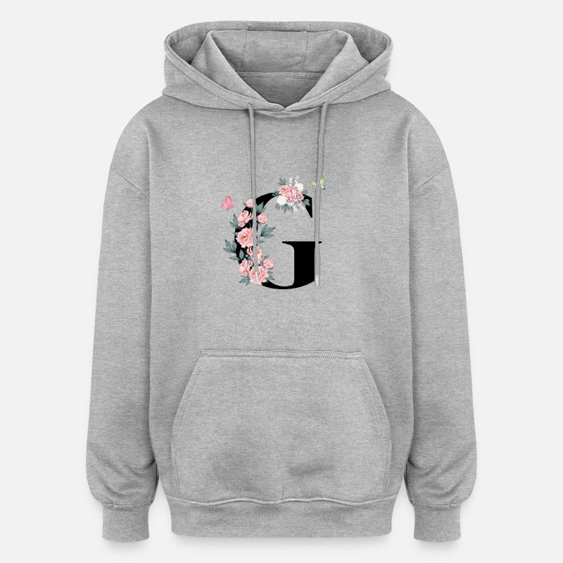 Buchstabe g rosa Blumen - Oversized Unisex Hoodie - Grau meliert