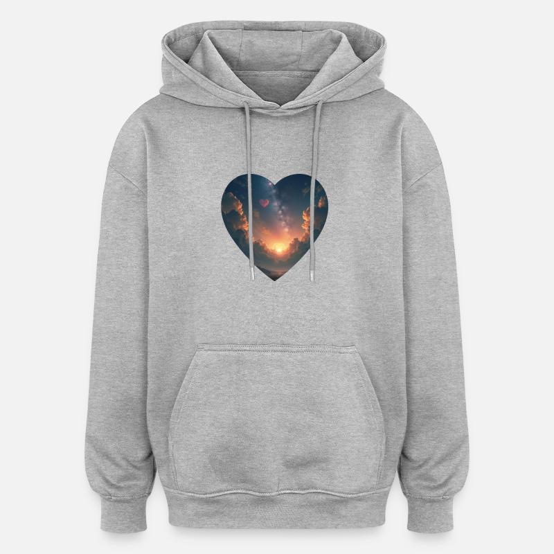Herz Himmel Sonne Wolken - Oversized Unisex Hoodie - Grau meliert