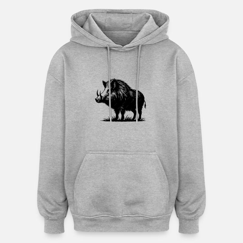 Le Sanglier - Sweat à capuche oversize unisexe - gris chiné