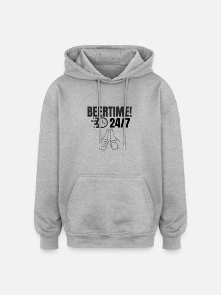 beertime 24/7 - Oversized Unisex Hoodie - Grau meliert