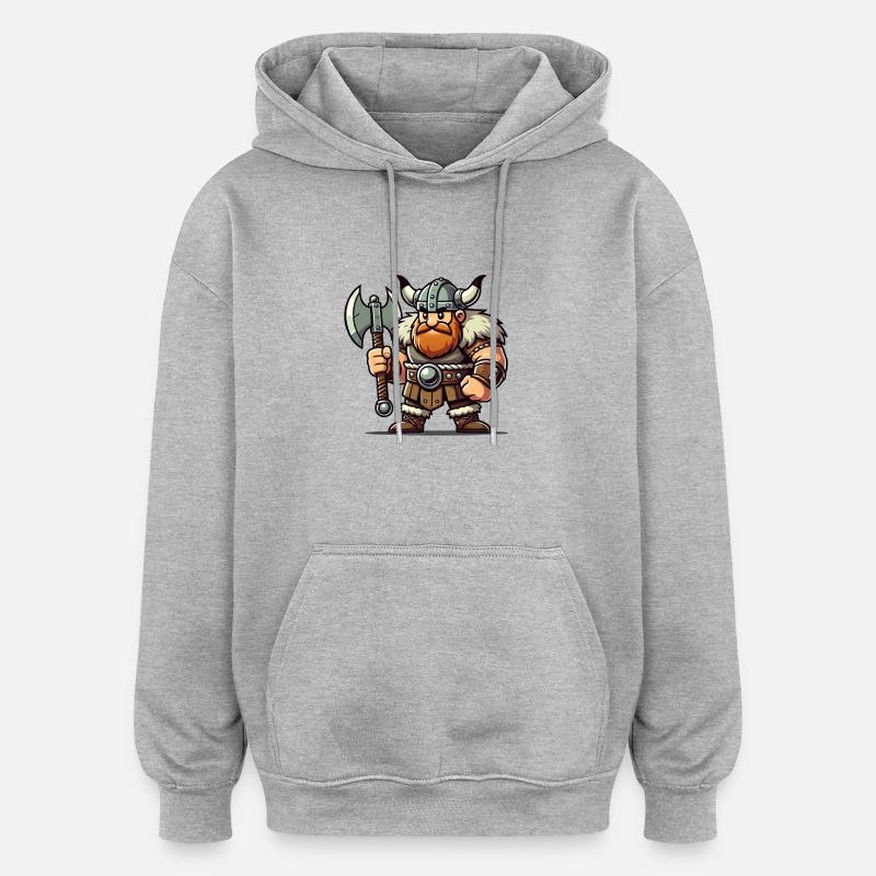 Bande dessinée viking - Sweat à capuche oversize unisexe - gris chiné