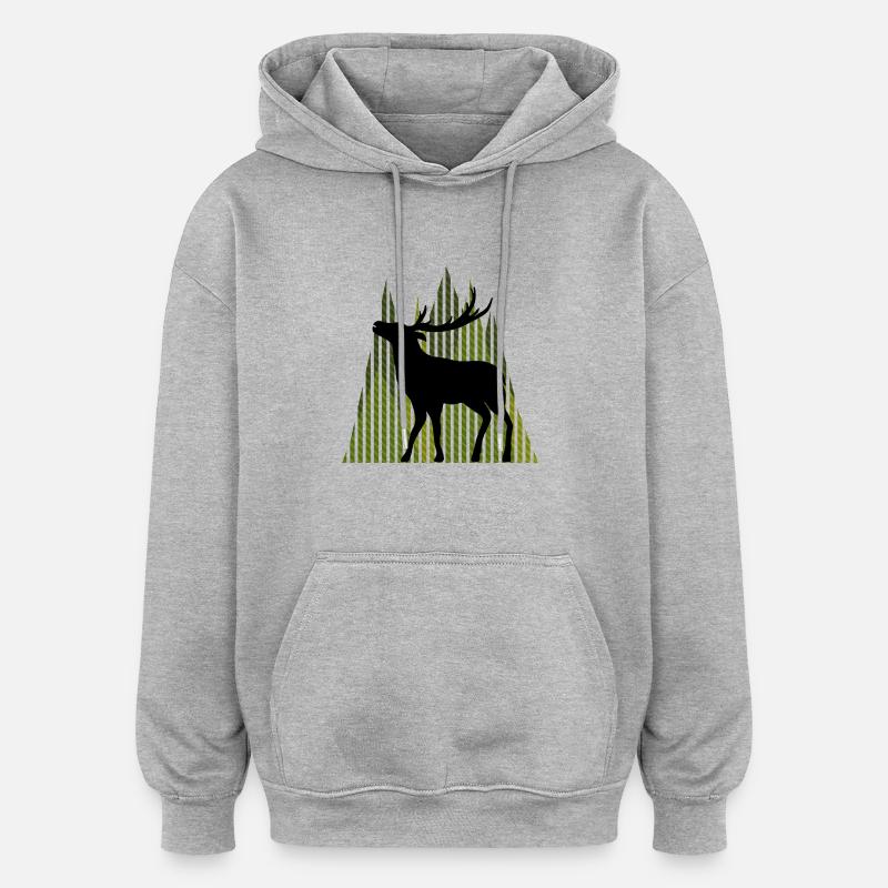 Cerf - Sweat à capuche oversize unisexe - gris chiné