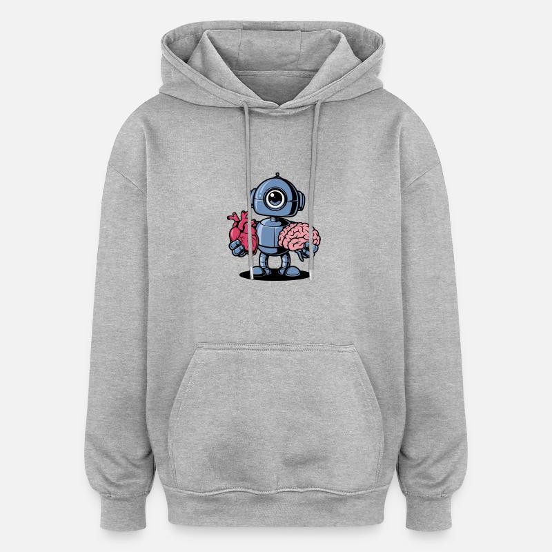 Robot cœur vs cerveau - Sweat à capuche oversize unisexe - gris chiné