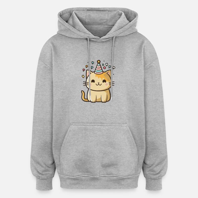 Chaton d’anniversaire mignon - Sweat à capuche oversize unisexe - gris chiné