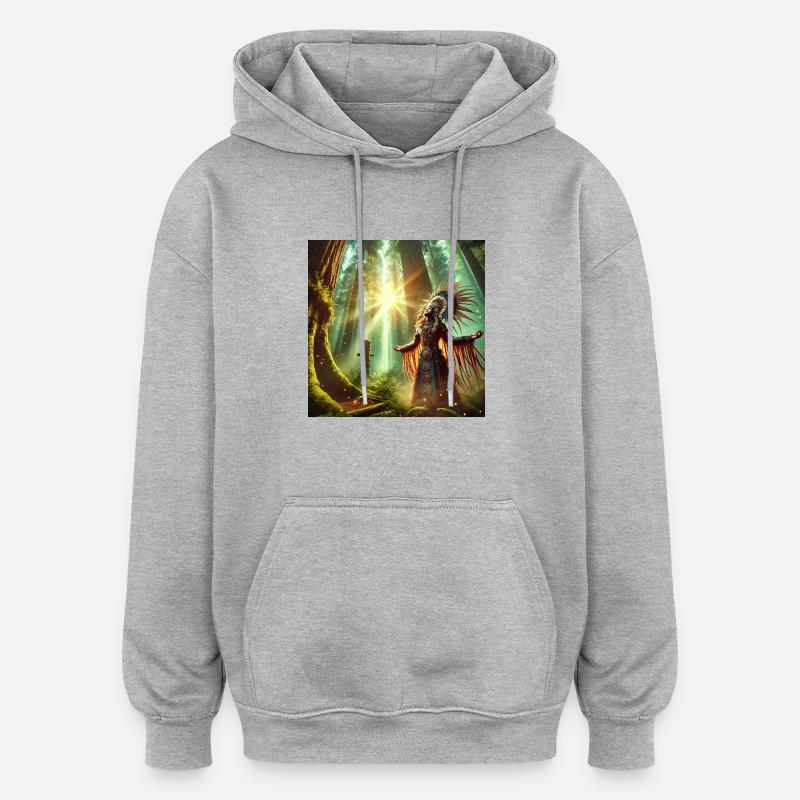 Chaman en transe (E) - Sweat à capuche oversize unisexe - gris chiné