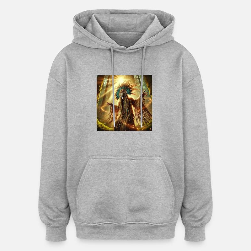 Chaman en transe (D) - Sweat à capuche oversize unisexe - gris chiné