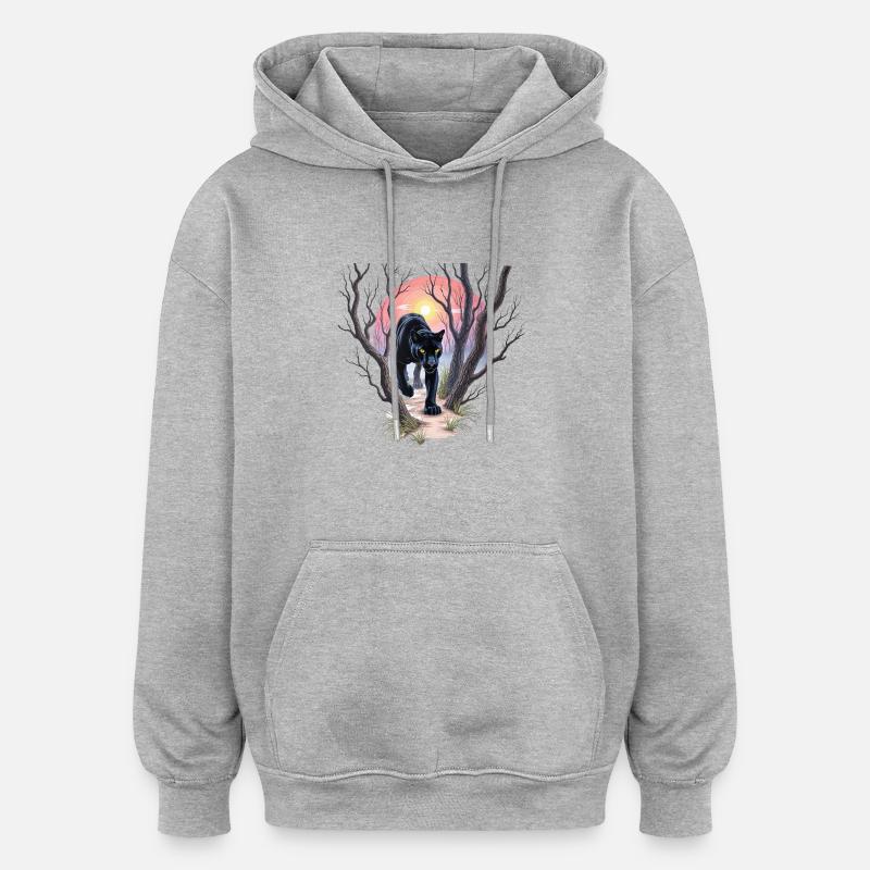 Panthère à la chasse - Sweat à capuche oversize unisexe - gris chiné