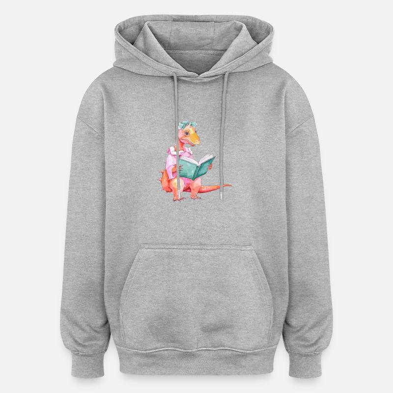 Lire Dinosaure - Livres T-Rex - Sweat à capuche oversize unisexe - gris chiné