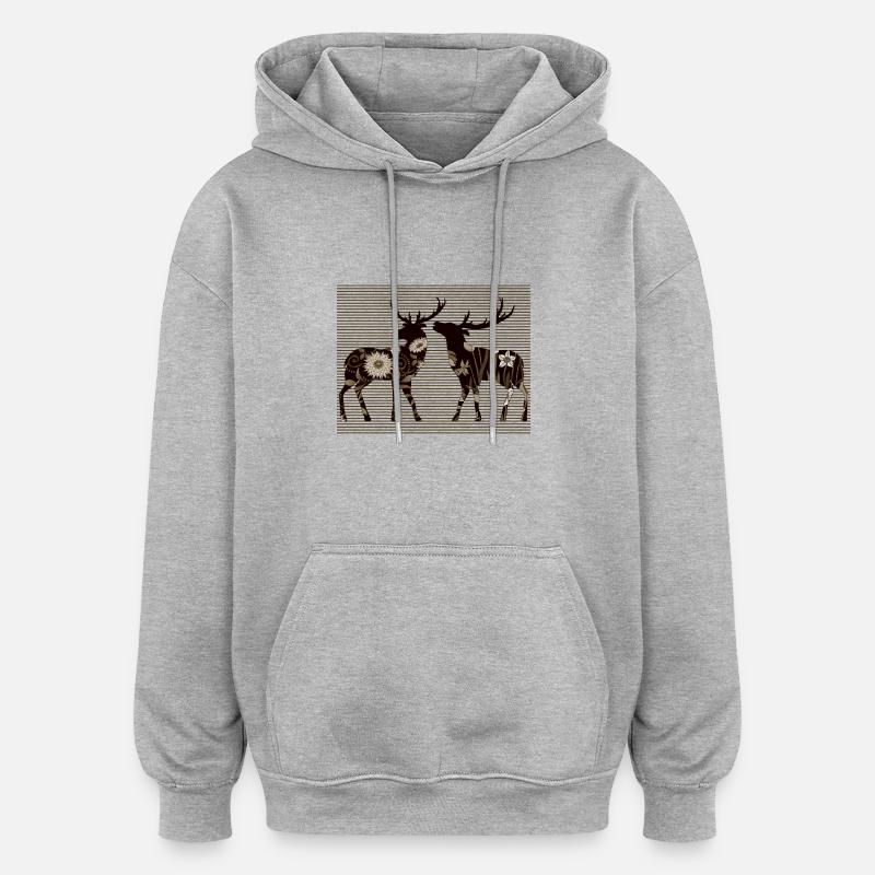 Cerf - Sweat à capuche oversize unisexe - gris chiné