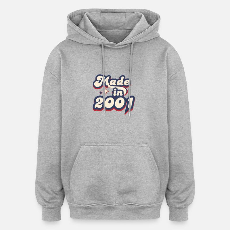 Made in 2001 retro - Sweat à capuche oversize unisexe - gris chiné