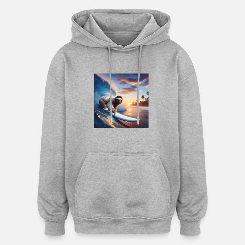 Faultier Wanderer Surfer - Oversized Unisex Hoodie - Grau meliert