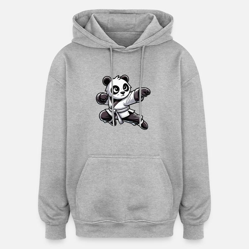 Bande dessinée de karaté panda - Sweat à capuche oversize unisexe - gris chiné