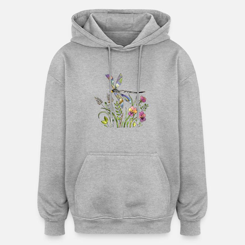 Libellule - Sweat à capuche oversize unisexe - gris chiné