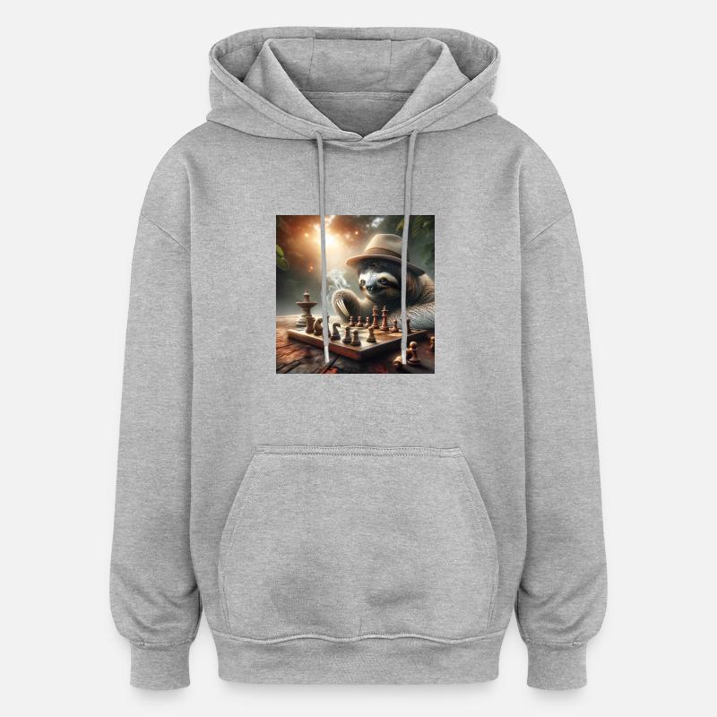 Faultier Wanderer Schach - Oversized Unisex Hoodie - Grau meliert