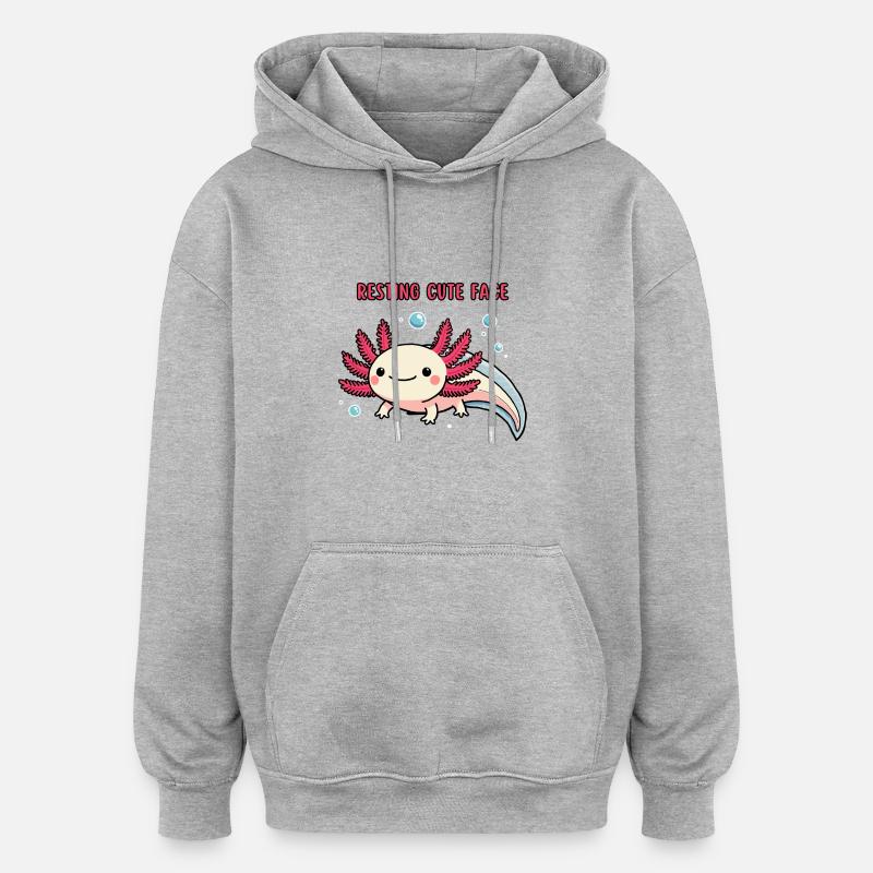 Axolotl - Visage mignon au repos - Sweat à capuche oversize unisexe - gris chiné
