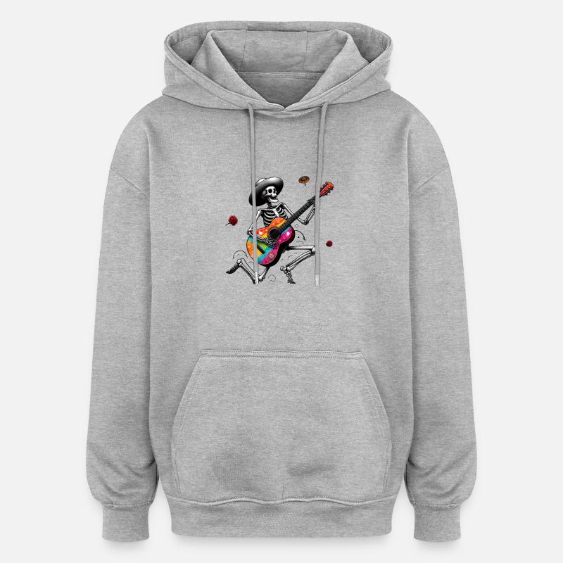 Skeleton playing guitar. - Sweat à capuche oversize unisexe - gris chiné