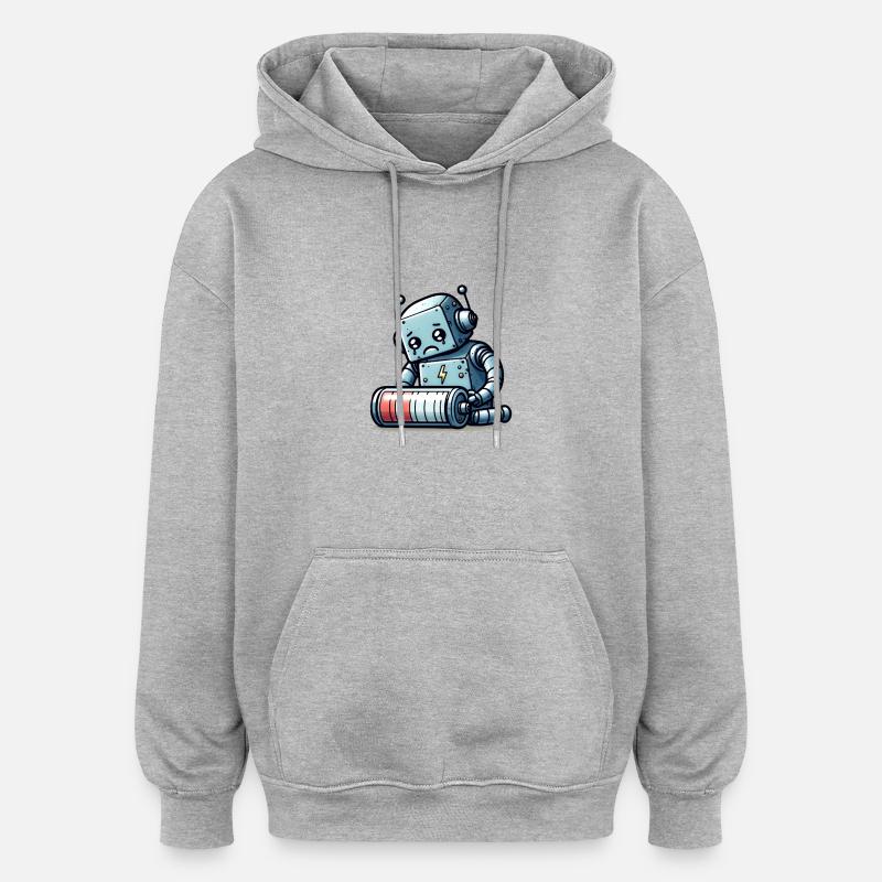 Robot Weak Battery Robo-Problems - Sweat à capuche oversize unisexe - gris chiné