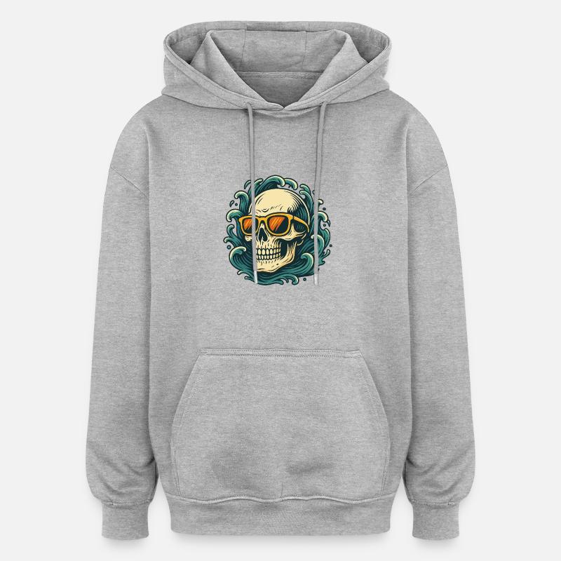 Wave Rider – Skull Vibes - Sweat à capuche oversize unisexe - gris chiné