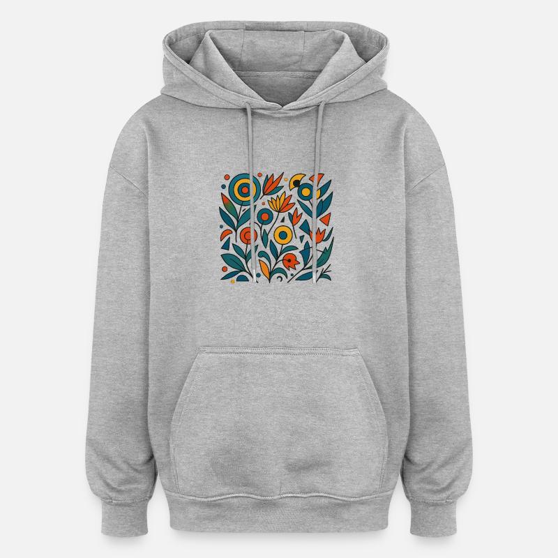 Fleurs abstraites - Sweat à capuche oversize unisexe - gris chiné