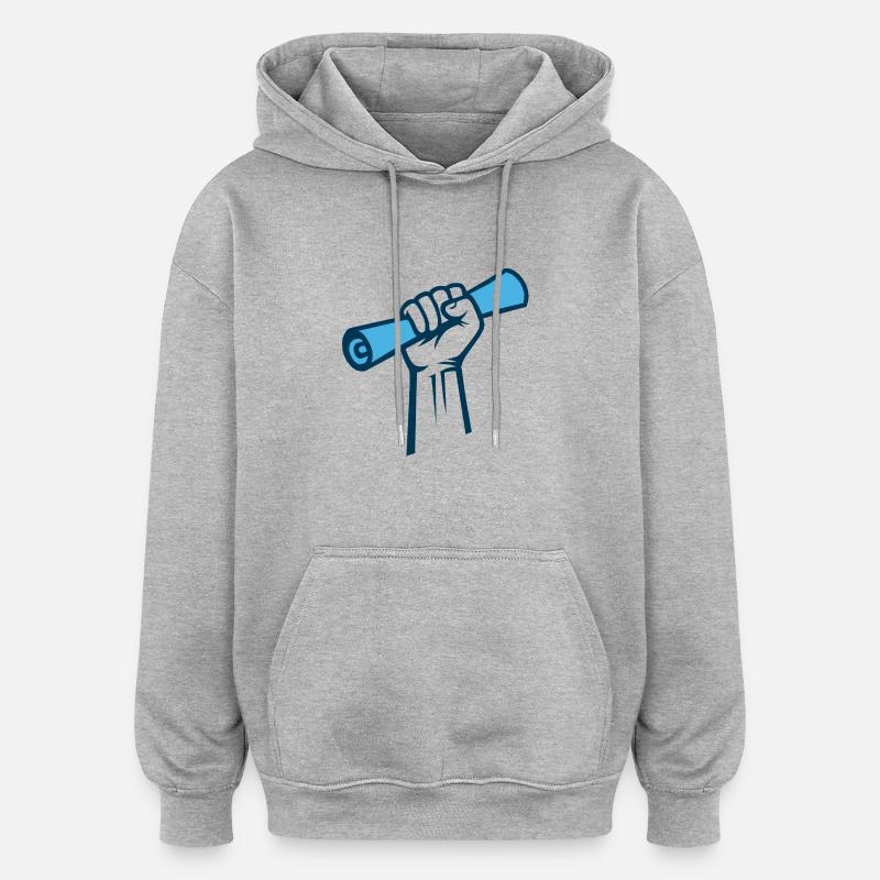 logo blanc - Sweat à capuche oversize unisexe - gris chiné