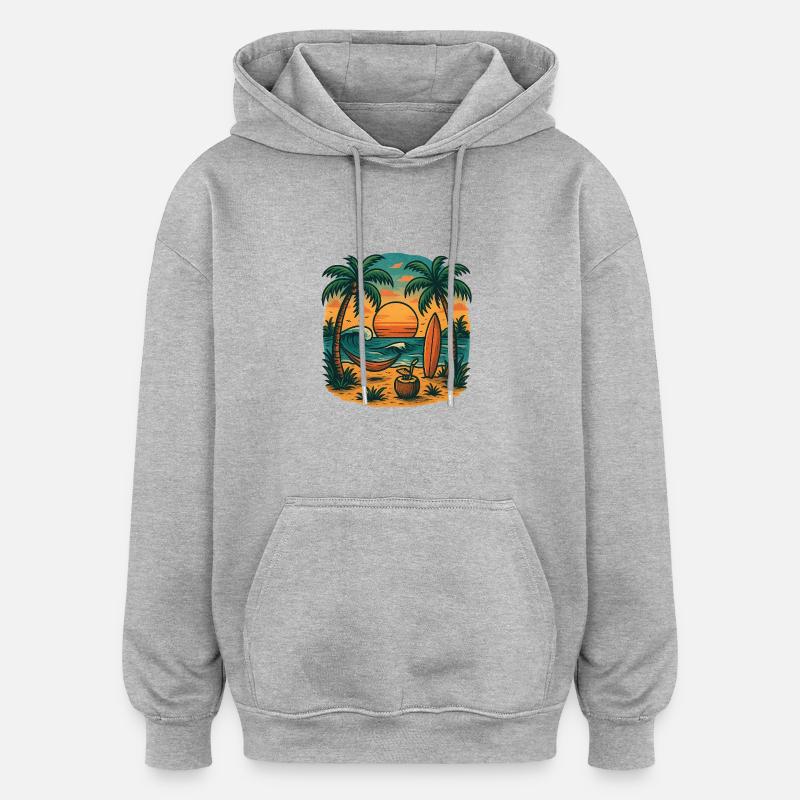 Vie tropicale à la plage - Sweat à capuche oversize unisexe - gris chiné
