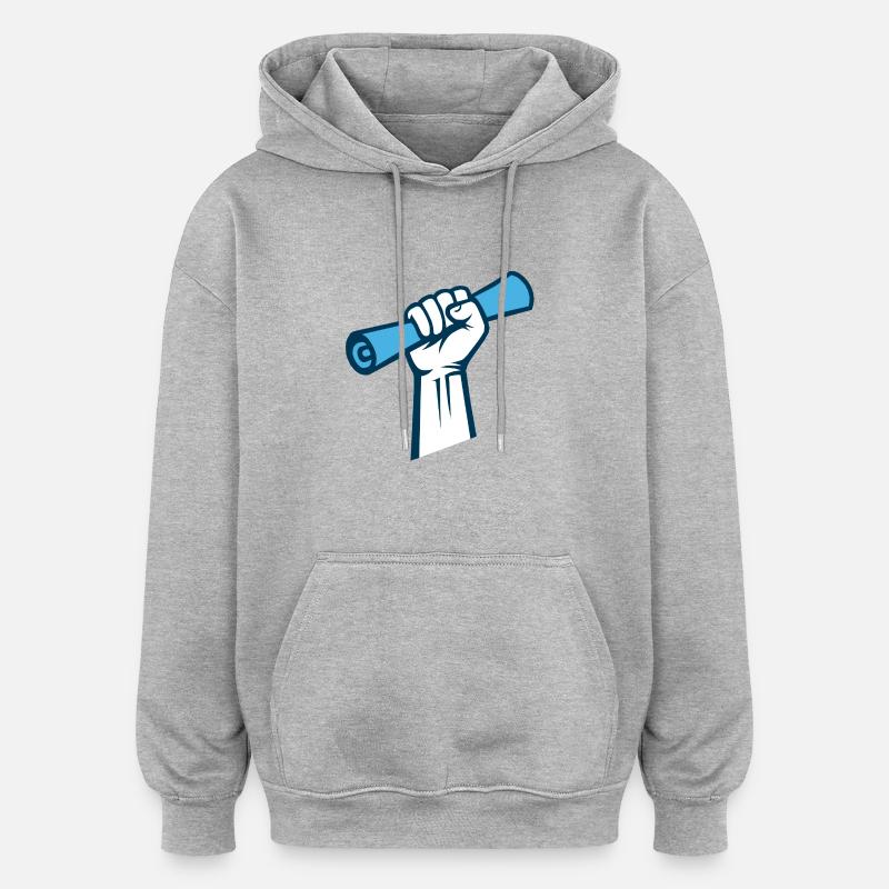 logo blanc2 - Sweat à capuche oversize unisexe - gris chiné
