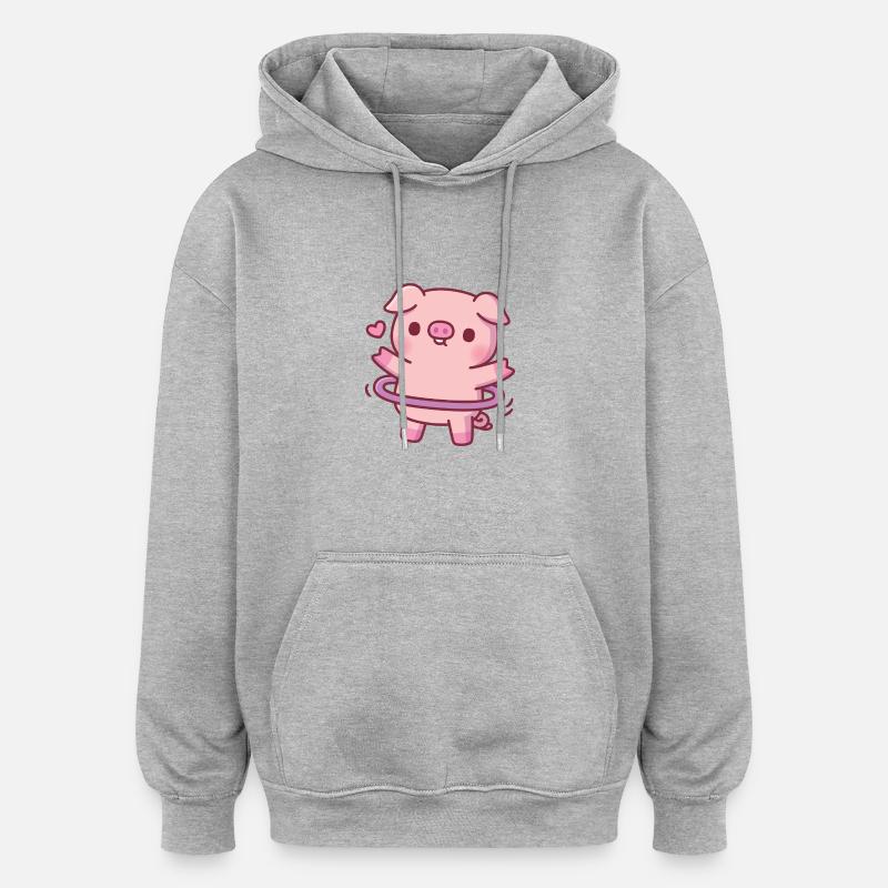 Cochon mignon avec cerceau - Sweat à capuche oversize unisexe - gris chiné