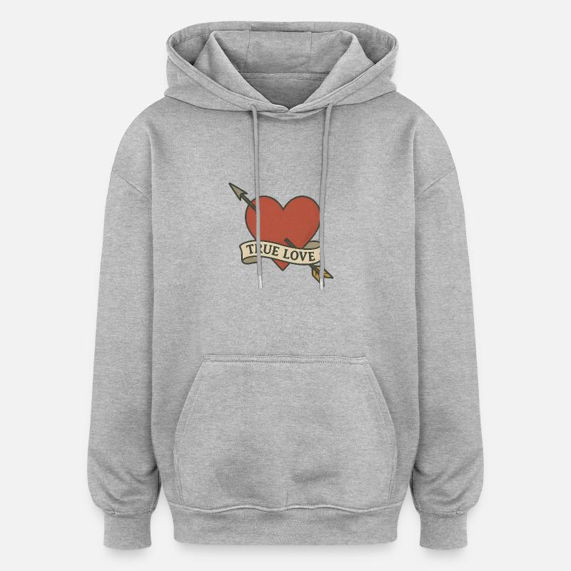 L’amour véritable - Wahre Liebe - Sweat à capuche oversize unisexe - gris chiné