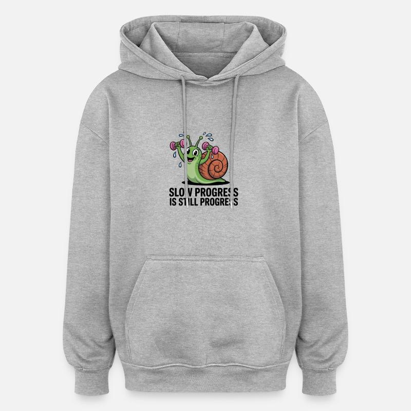 Slow Progress is still Progress - Oversized Unisex Hoodie - Grau meliert
