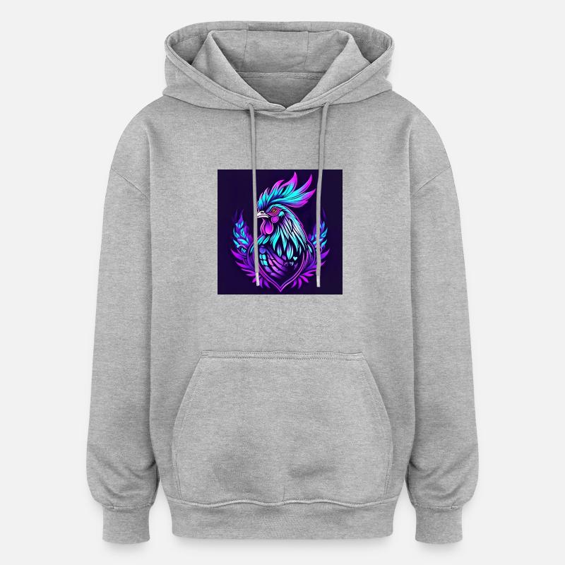 Coq néon - Sweat à capuche oversize unisexe - gris chiné