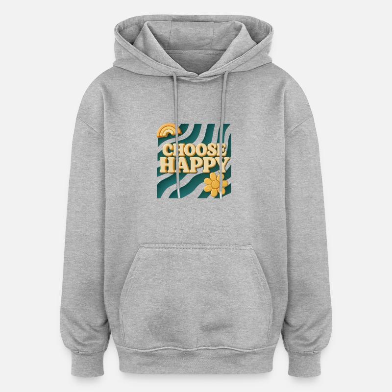 Choose Happy - Design rétro 3D - Sweat à capuche oversize unisexe - gris chiné