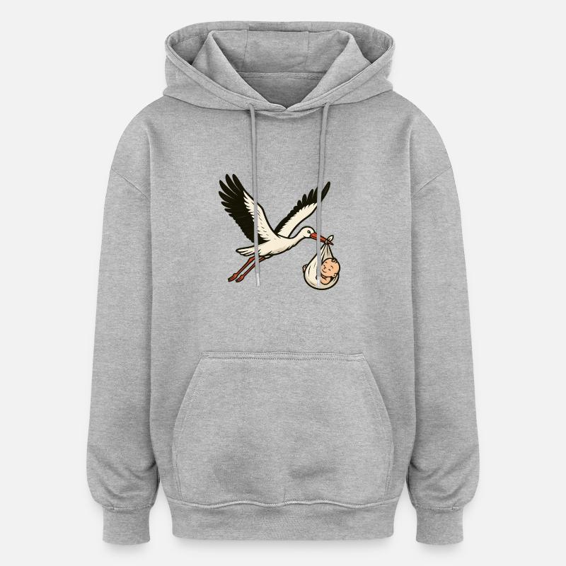 Cigogne blanche avec bébé - Sweat à capuche oversize unisexe - gris chiné