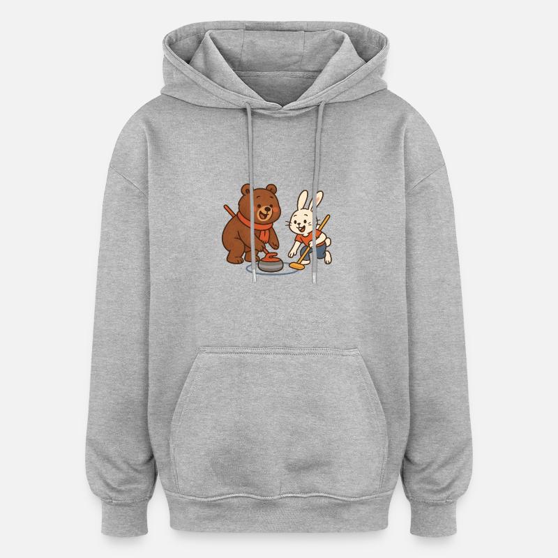 Curling - Sweat à capuche oversize unisexe - gris chiné