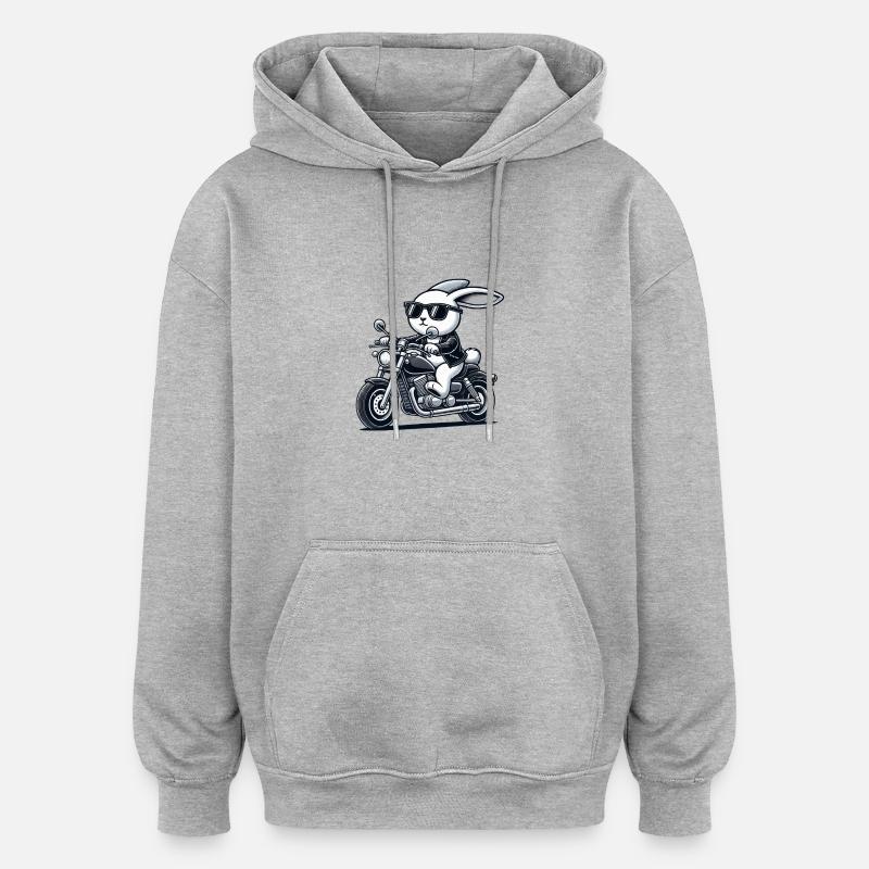 Moto Lapin - Sweat à capuche oversize unisexe - gris chiné