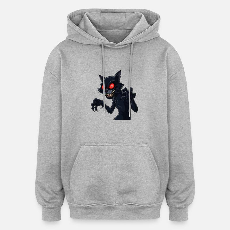 Chat noir effrayant - Sweat à capuche oversize unisexe - gris chiné