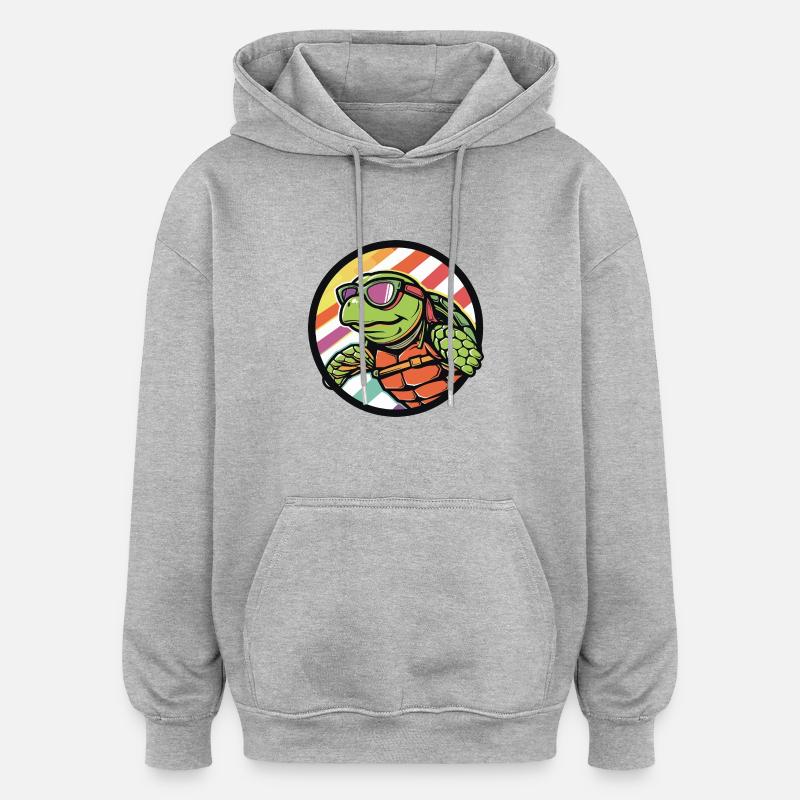 Tortue Bande Dessinée Cool - Sweat à capuche oversize unisexe - gris chiné
