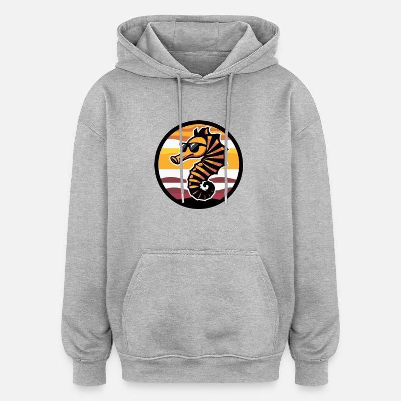 Hippocampe Bande dessinée cool - Sweat à capuche oversize unisexe - gris chiné