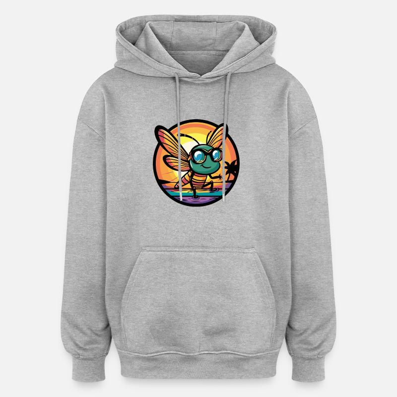 Libellule Bande dessinée cool - Sweat à capuche oversize unisexe - gris chiné