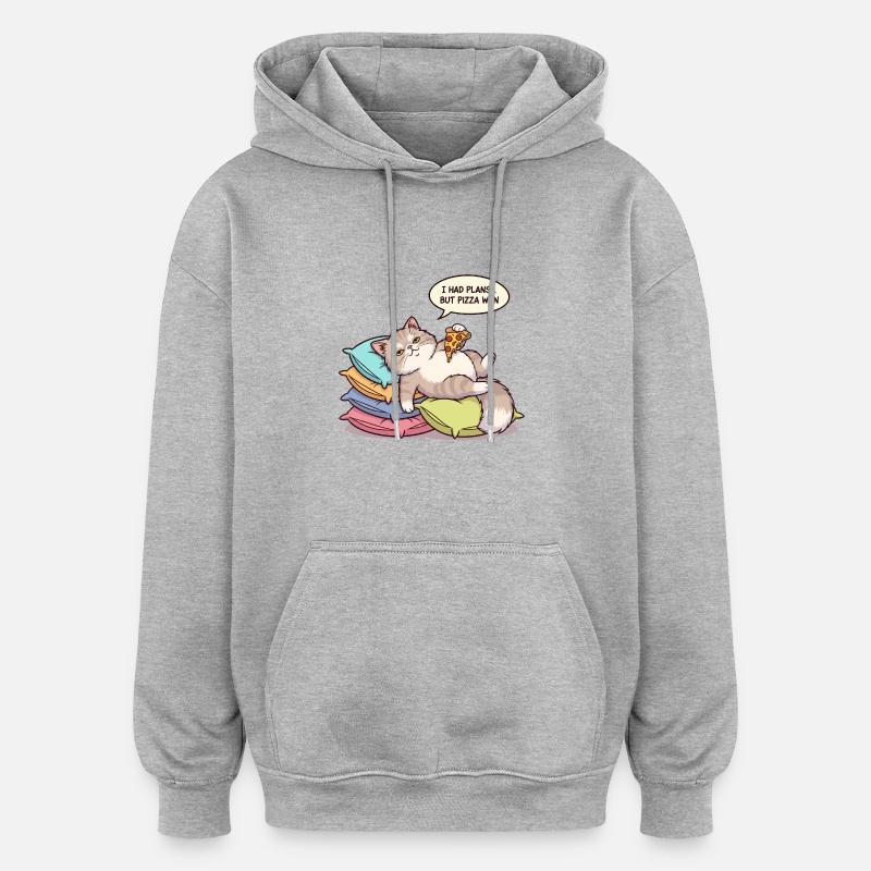 Chat paresseux avec pizza - Sweat à capuche oversize unisexe - gris chiné