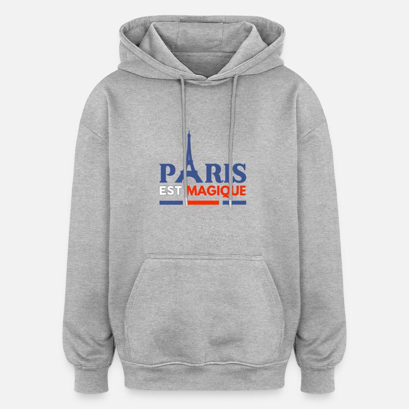 Paris magique – A tour Eiffel - Sweat à capuche oversize unisexe - gris chiné