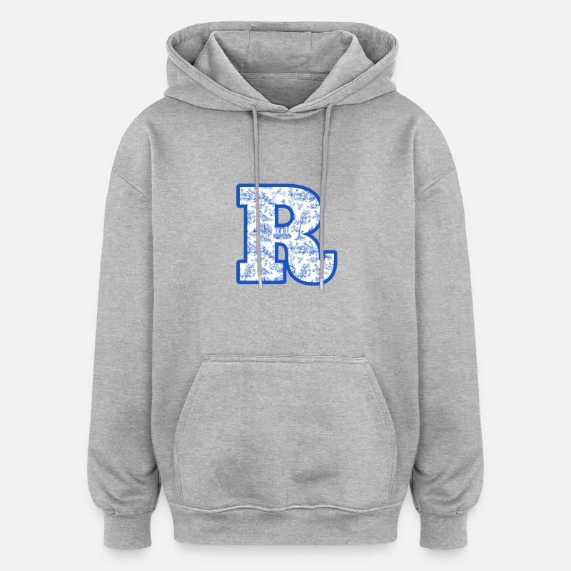 Lettre r chinoiserie bleu - Sweat à capuche oversize unisexe - gris chiné