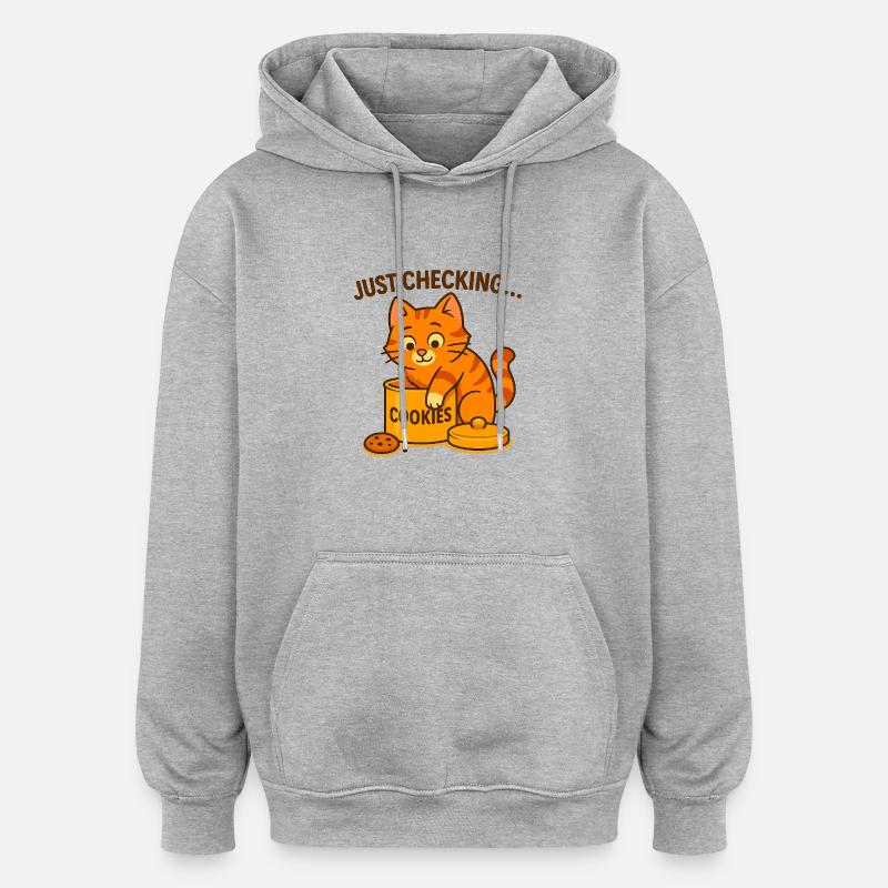 Cookie Cat - « Juste vérifier... » - Sweat à capuche oversize unisexe - gris chiné
