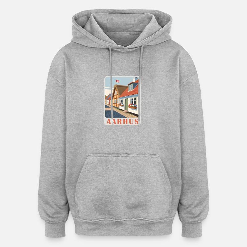 Aarhus, Danemark - Sweat à capuche oversize unisexe - gris chiné