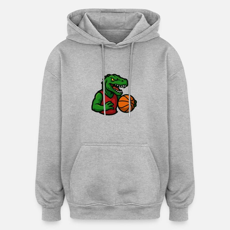 Bande dessinée de basket-ball Dino - Sweat à capuche oversize unisexe - gris chiné