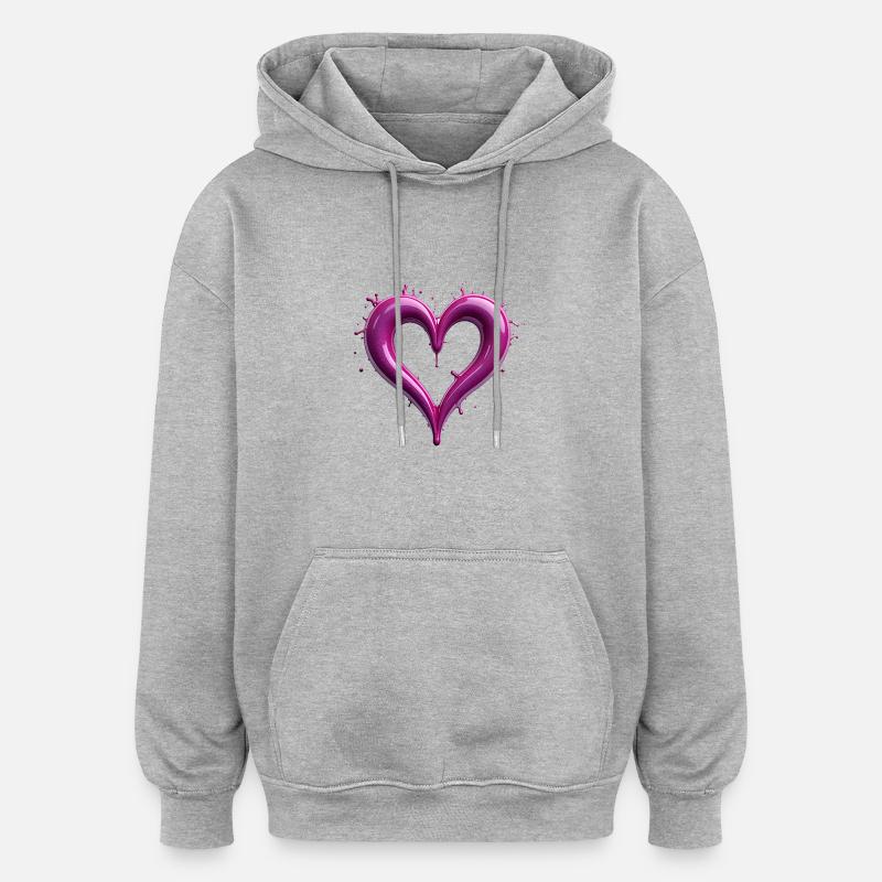Cœur rose éclaboussé - Sweat à capuche oversize unisexe - gris chiné