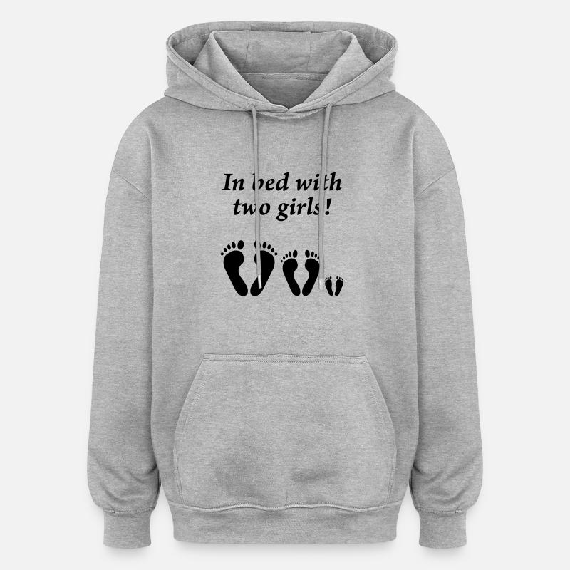 Au lit avec deux filles - Sweat à capuche oversize unisexe - gris chiné