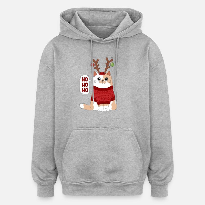 Chat et Noël - Sweat à capuche oversize unisexe - gris chiné