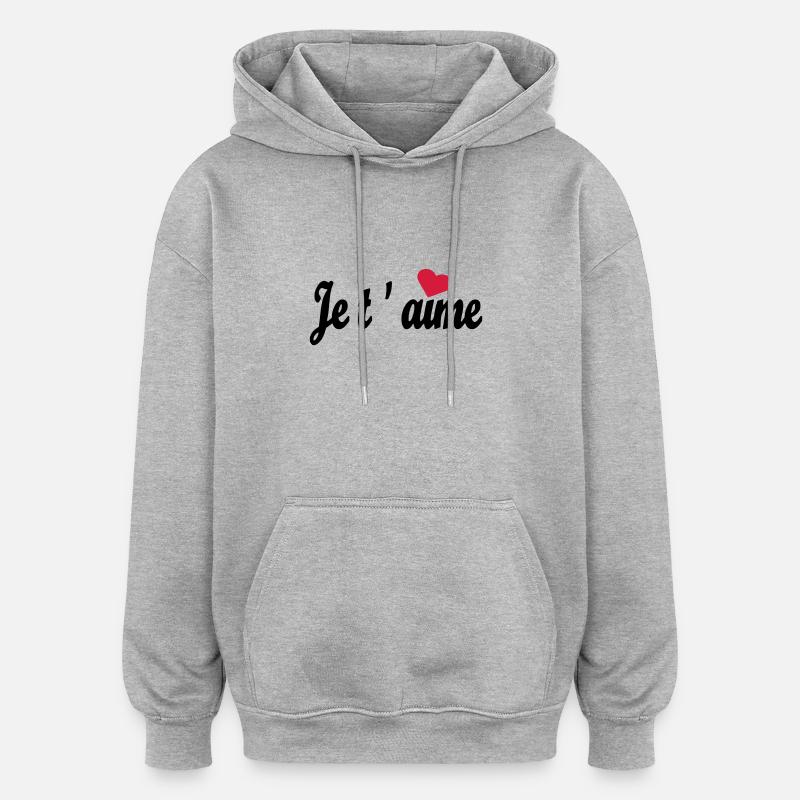 je t `aime - Sweat à capuche oversize unisexe - gris chiné